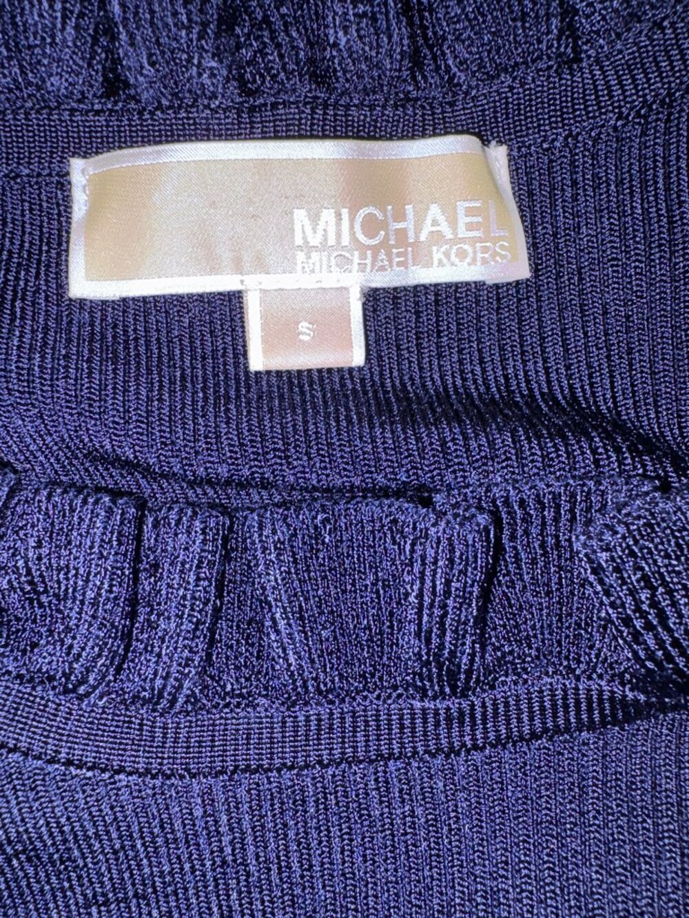 MICHAEL MICHAEL KORS Stretch Viscose Ribbed Dress with Ruffles Dark Blue S-M - Picture 9 of 9